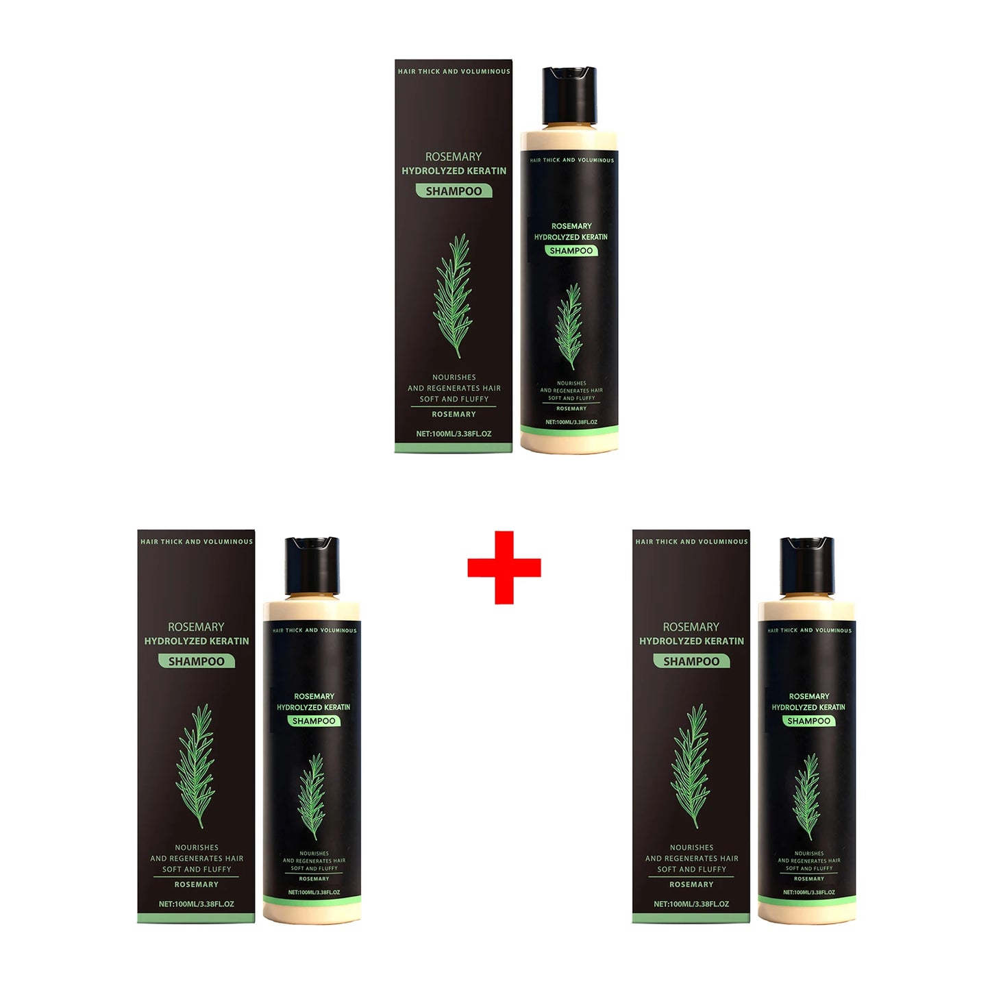 Rosemary Hydrolyzed Keratin Shampoo 100ml, Volumizing Thickening Cleanser Anti-Frizz Repair Nourishing Shampoo for Damaged Hair Peaceful Pleasures Health and Wellness 3pcs