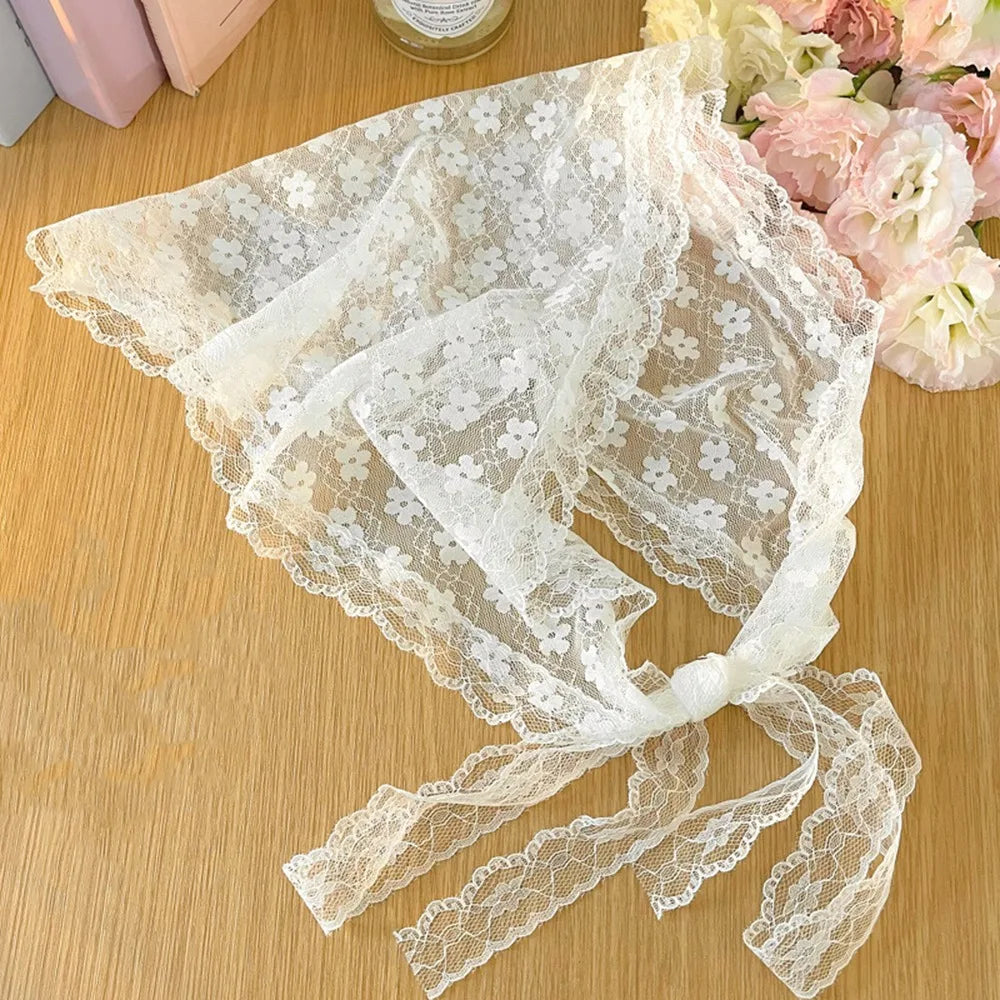 Vintage Lace Flower Hair Scarf – Boho Bandana for Women