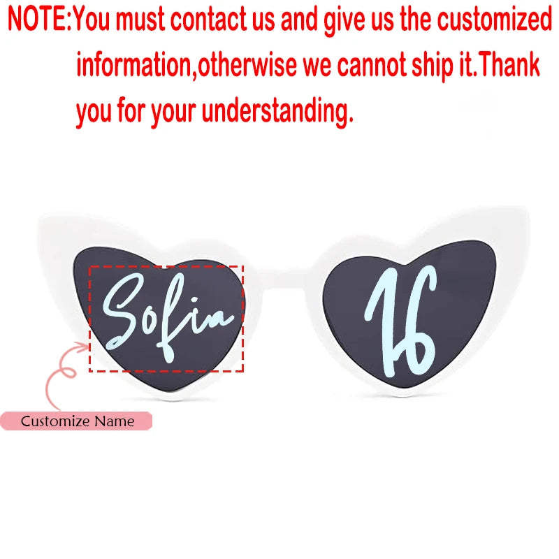Personalized Heart Sunglasses | Sweet 15 16 Birthday Party Prop