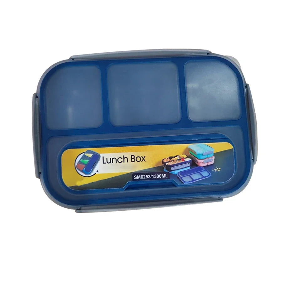 1PC Four grid plastic lunch box 1300ML,student office lunch box,Sealed Leak Proof And Easy To Clean Student Bento Box Peaceful Pleasures Health and Wellness Blue 4 1|1300ml