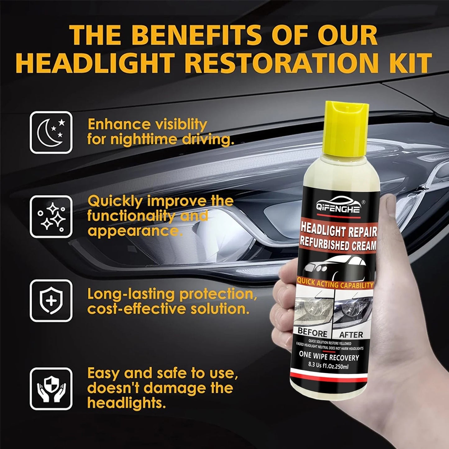 Headlight Restoration Kit – Anti-Yellowing UV Protective Coating