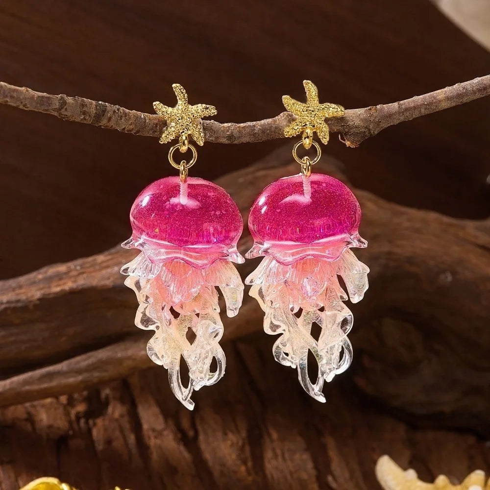 Jellyfish Tassel Drop Earrings – Gradient Acrylic Ocean Jewelry