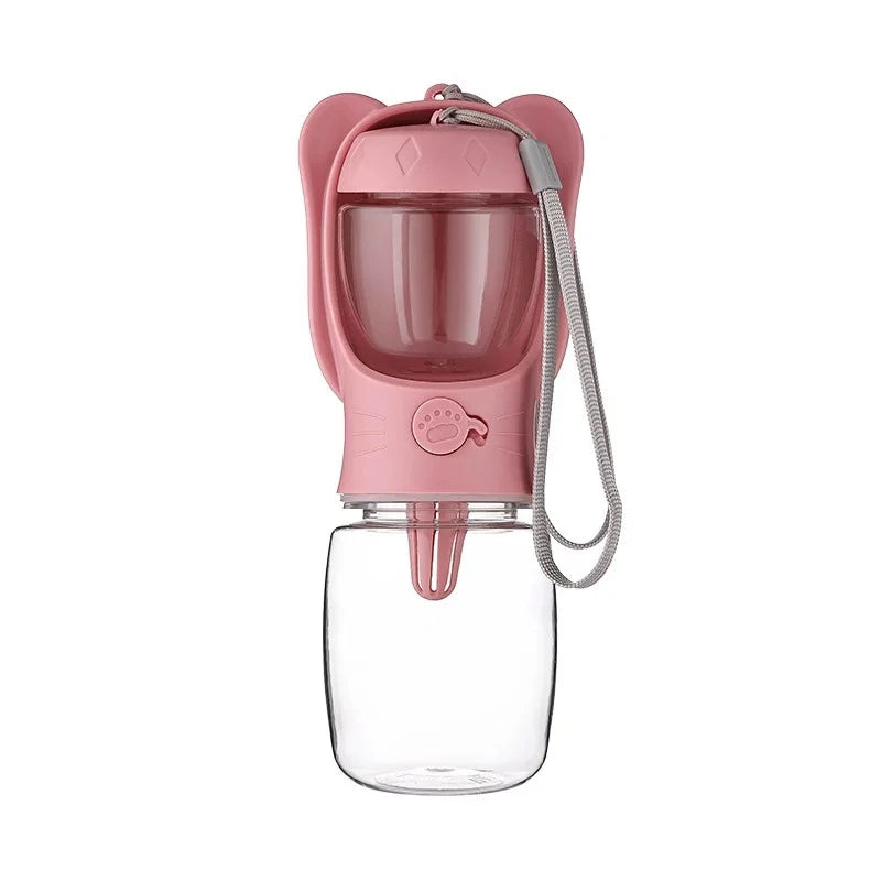 Portable 2-in-1 Dog Cat Water Bottle with Food Storage Container for Outdoor Travel Pet Feeding Pet Supplies Peaceful Pleasures Health and Wellness Pink-350ml