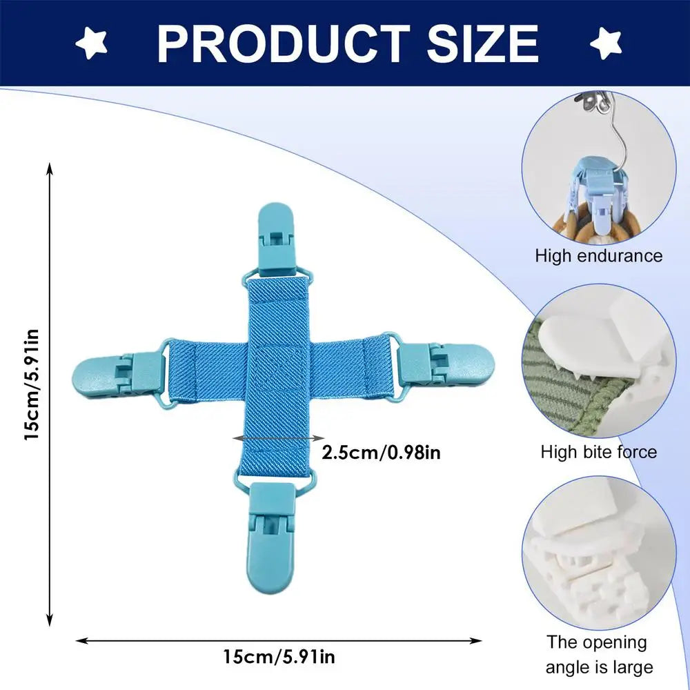 Bed sheet detangler with four clip Household Laundry Blankets Detangling Clips Household Washing Machine Sheet Cleaning Supplies Peaceful Pleasures Health and Wellness Lake Blue