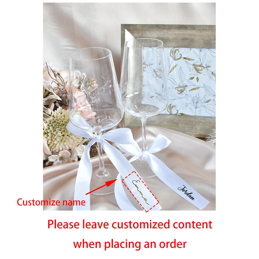 5-Pack Personalized Wine Glass Ribbons | Wedding Name Tags Wedding Place Cards Peaceful Pleasures Health and Wellness WHITE 5pcs 2x60cm