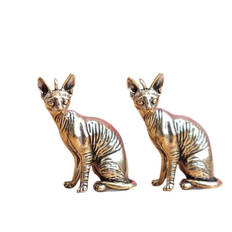 Solid Brass Hairless Cat Statue | Vintage Desktop Figurine