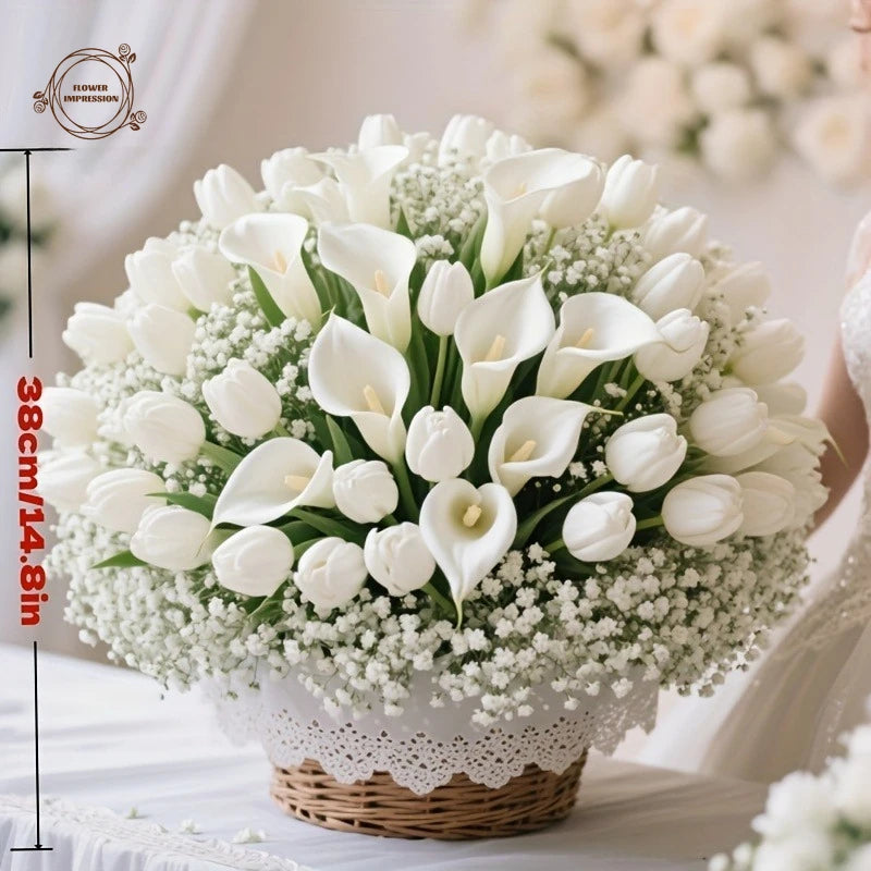 40-Pc Artificial Flower Bouquet – Gypsophila, Tulip & Calla Lily