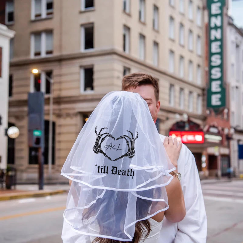 Personalized Skeleton Bridal Veil | Halloween Bachelorette Party