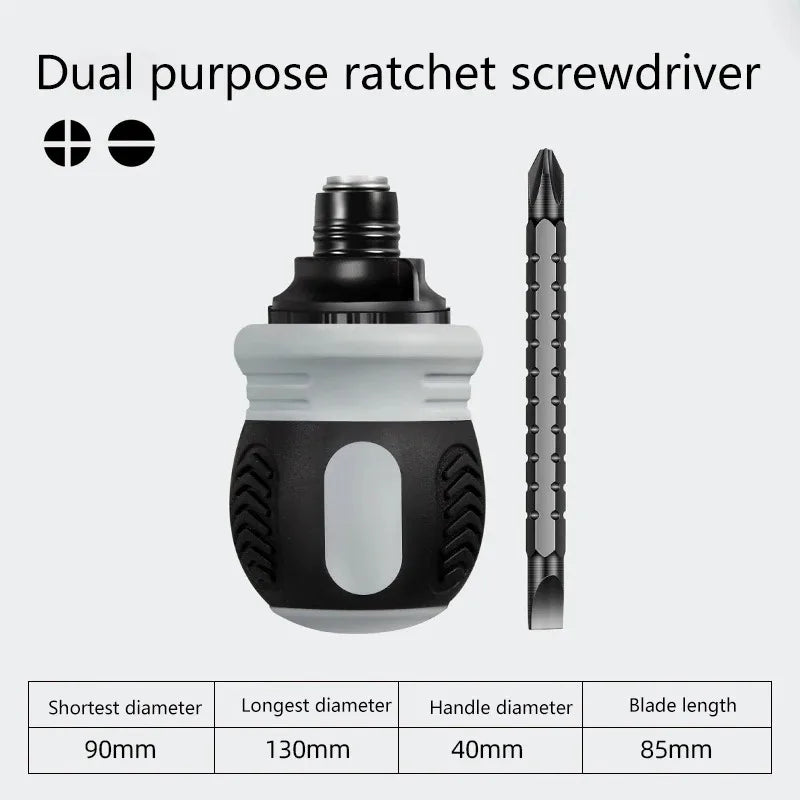 12 in 1 Ratchet Screwdriver Set Labor-Saving Dual-Purpose Short Radish Head CR-V Bits 3-Way Adjustment DIY Hand Tool Peaceful Pleasures Health and Wellness black 1 pcs