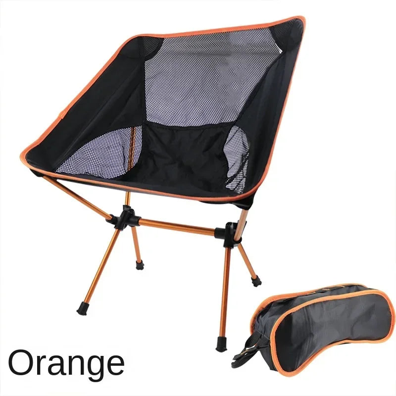 Folding Camping Chair Travel Ultralight Beach Accessories Playa Fishing Lightweight Portable Outdoor Foldable Furniture Peaceful Pleasures Health and Wellness Orange