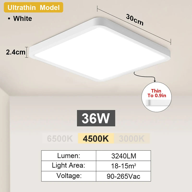 Square Ultrathin LED Ceiling Light 24W 36W – Dimmable Modern