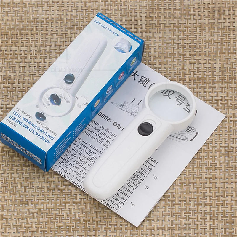 15X Magnifying Glass with Led Lights Old Man Loupe Rechargeable Magnifier Illuminated Handheld Reading Glasses, for Seniors Peaceful Pleasures Health and Wellness
