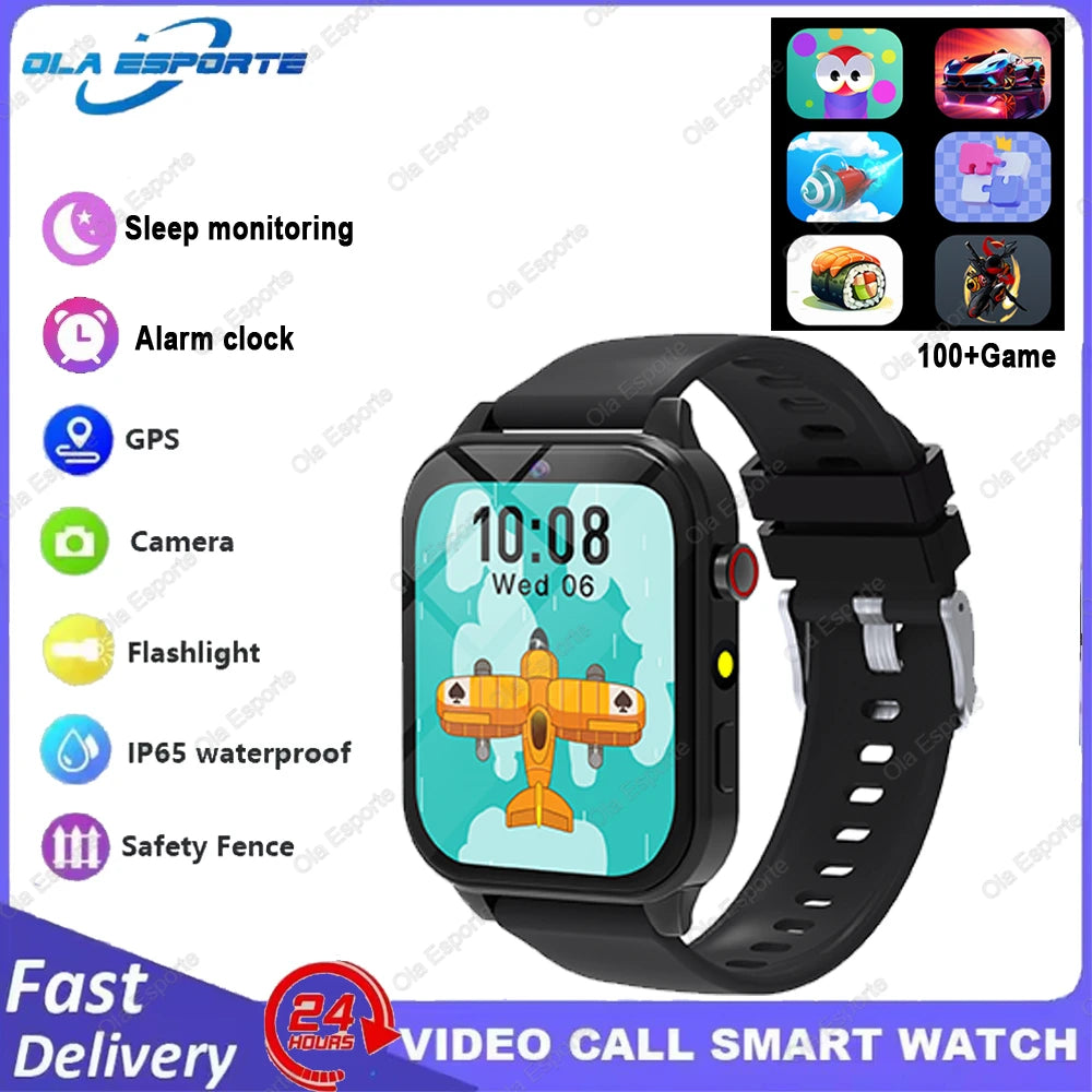 Game Kids Smartwatch 300mAh HD Screen HD Camear Outdoor LED Flashlight Watch Multifunctional Alarm Clock Computer Smart Watch Peaceful Pleasures Health and Wellness Black
