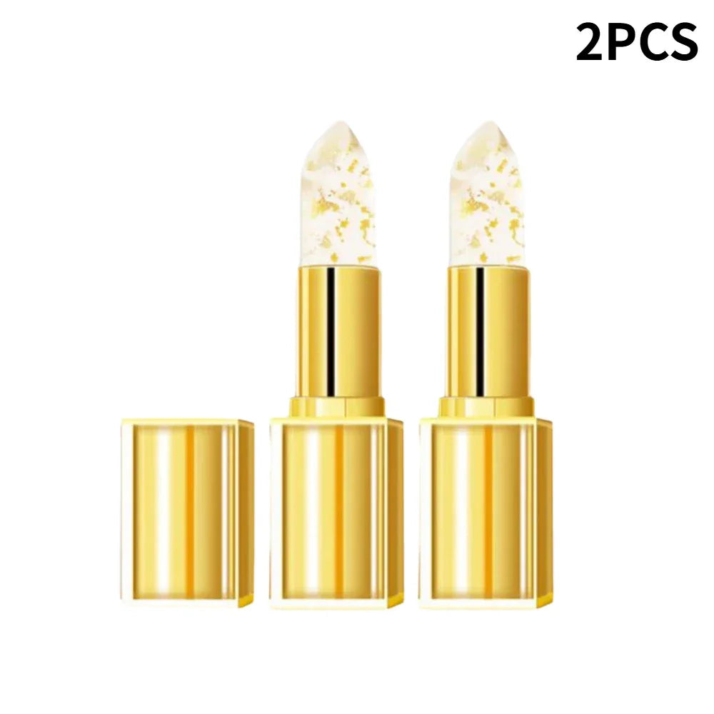 Gold Crystal PH Color Changing Lip Balm, Moisturizing High Shine Glossy Lipstick, Waterproof Non Sticky Cup Daily Lip Care Peaceful Pleasures Health and Wellness 2PCS