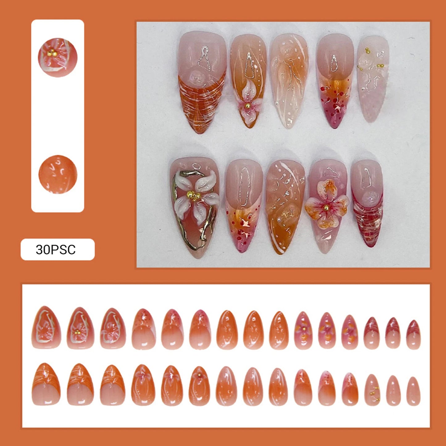 24PCS Blue Cat Eye False Nails Short Round Cute Press on Nails Wearable Full Cover Ins Flowers Pattern Fake Nail Tips for Girls Peaceful Pleasures Health and Wellness Z9