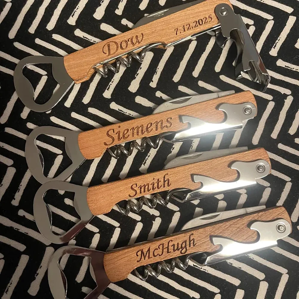 Custom Wood Corkscrew Bottle Opener – Wedding & Groomsmen Gift Personalized Bottle Opener Peaceful Pleasures Health and Wellness