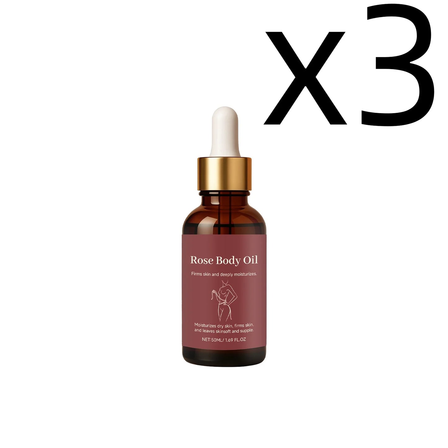 Rose Body Essential Oil Smoothing Skins Improving Skin State Deeply Nourishing Lasting Moisturizing Flower Fragrance Body Serum Peaceful Pleasures Health and Wellness 50ml X 3PCS