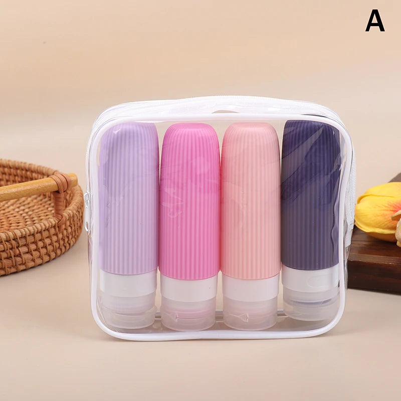 4Pcs/Set Silicone Travel Bottles 90ml Travel Size Containers Leak Proof Refillable Liquid Squeezable Clear Toiletry Bag Peaceful Pleasures Health and Wellness A