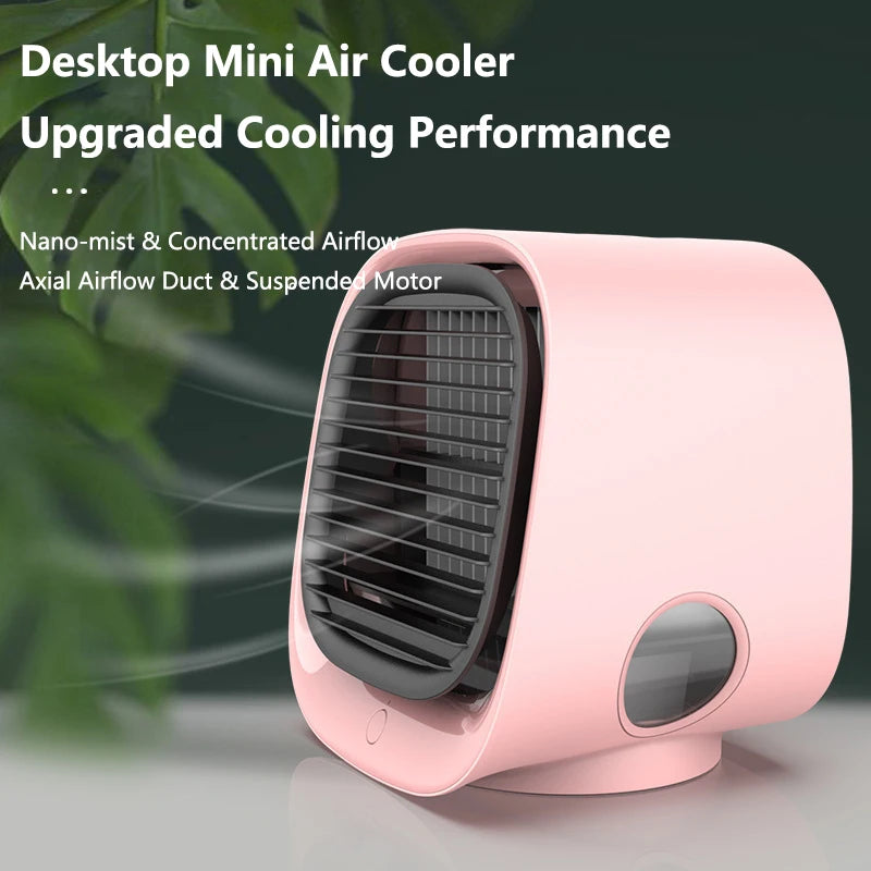 New Mini Air Cooler for Office, Home, Dormitory, Desktop Air Conditioning Fan, USB Fan Gift Peaceful Pleasures Health and Wellness Pink