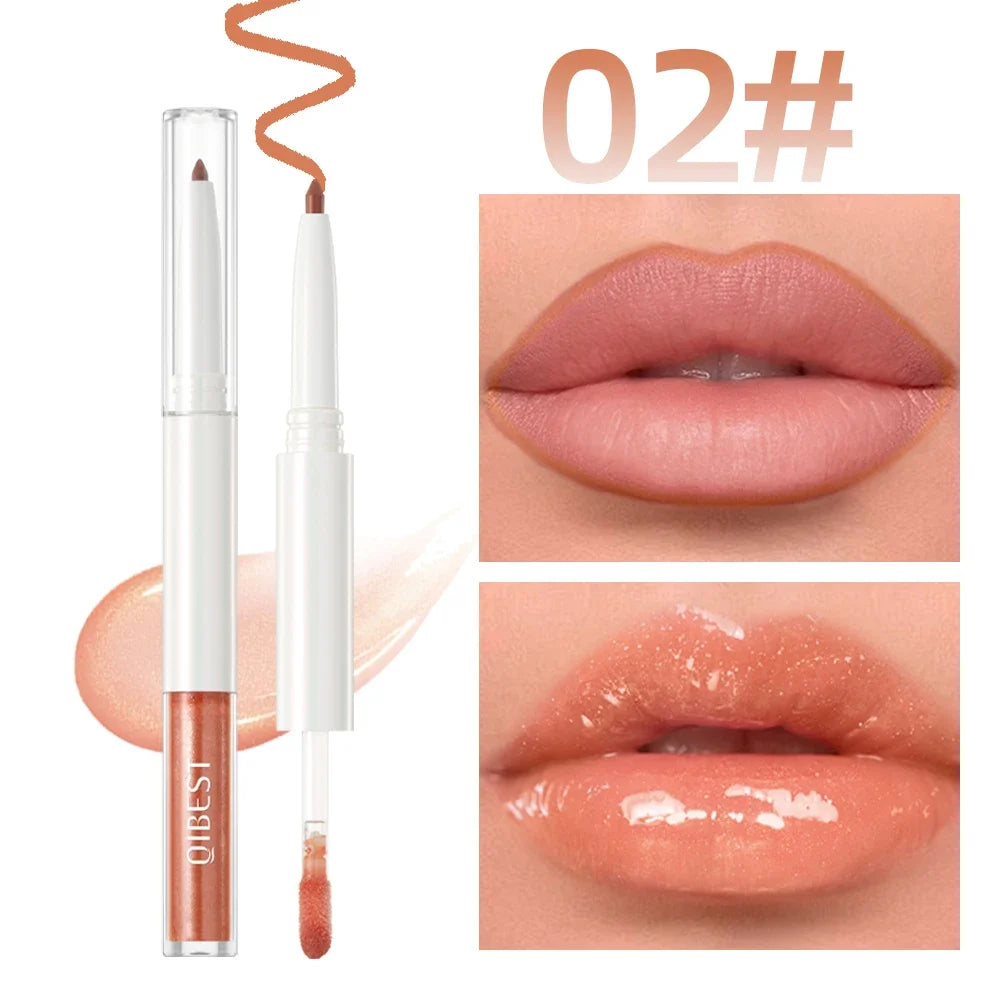 QIBEST Double Ended Mirror Lipgloss Lipliner Pen Lasting Water Light Lip Gloss 2 In 1 Makeup Matte Lipliner Pencil Contour Stick Peaceful Pleasures Health and Wellness 02