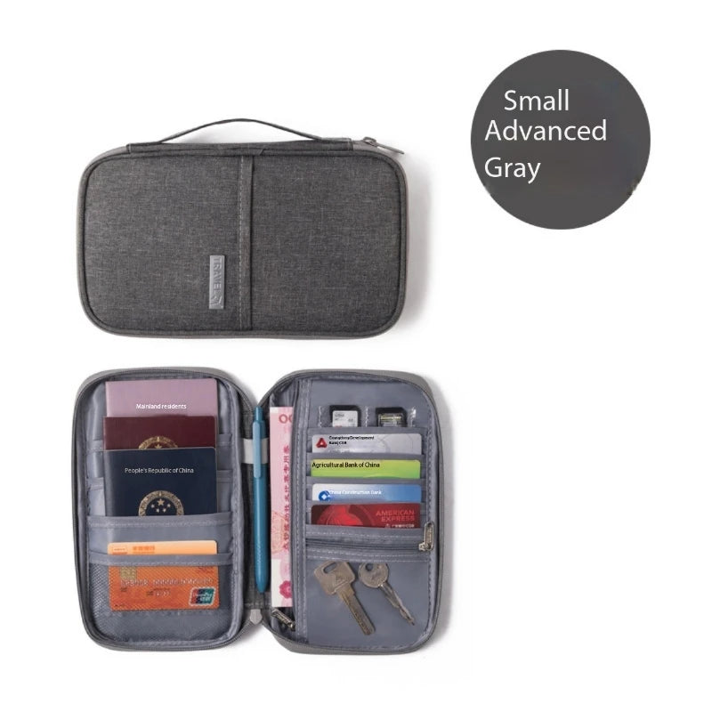 Travel Document Organizer - Waterproof Passport Holder with RFID Blocking, Multi-Card Slots & Zipper Pocket for Airplane/Train Peaceful Pleasures Health and Wellness Grey Small