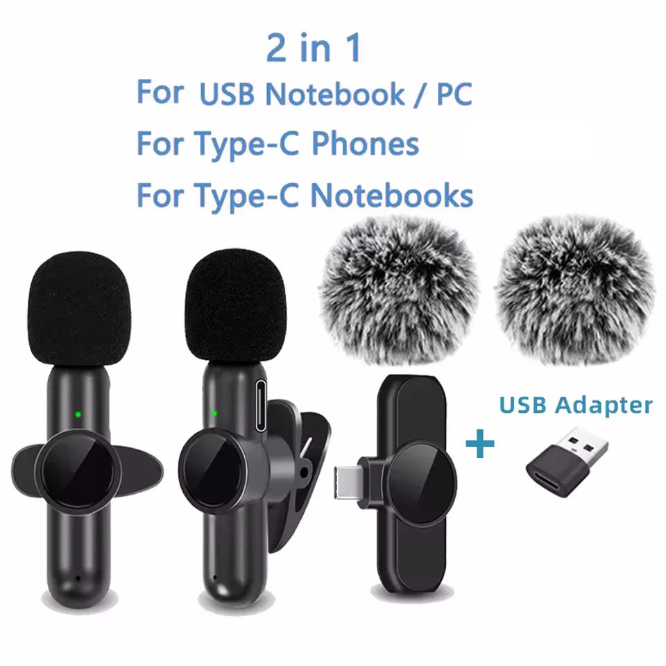 Wireless Dual Lavalier Mic Kit for iPhone, Android & PC