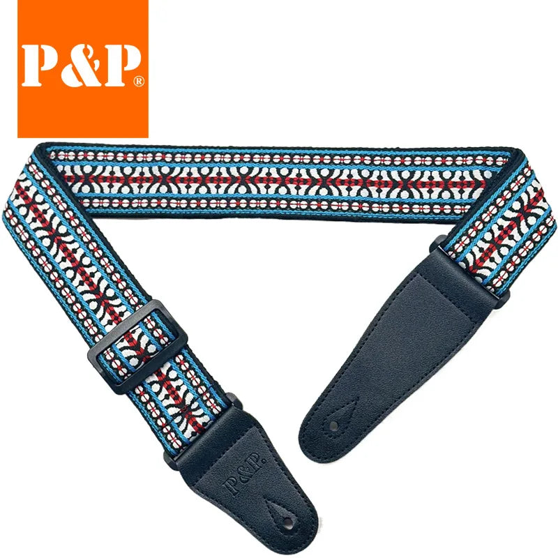 Guitar Strap Embroidered Belt Adjustable Jacquard Band Cotton Leather