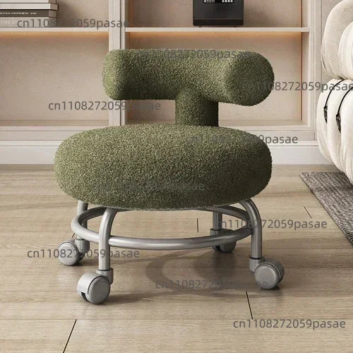 Lamb Wool Rolling Low Stool – 8 Colors, Carbon Steel Frame