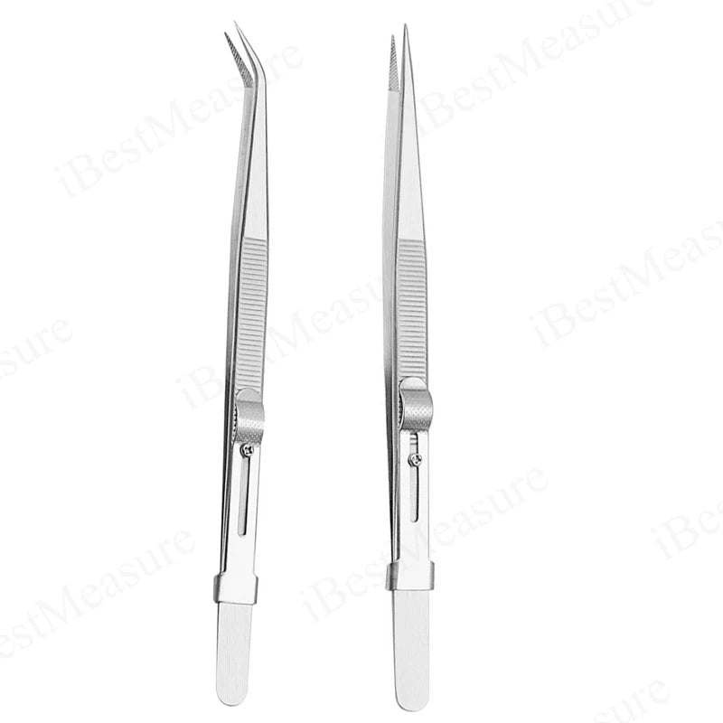 1/2pcs Tweezers Stainless Steel Fine Tipped Precision Tweezers Multipurpose Straight Curved Non-Slip Locking Tweezer for Jewelry Peaceful Pleasures Health and Wellness straight and elbow