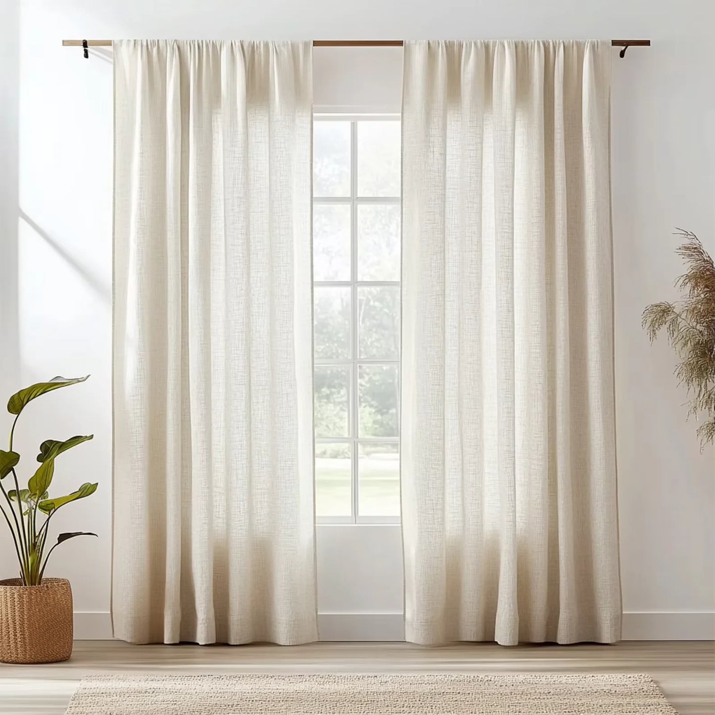 Linen Sheer Curtains Natural Sheer Curtains for Bedroom Living Room Kitchen Light Filtering Country Rustic Window Curtain Panels Peaceful Pleasures Health and Wellness linen color 132x274CM
