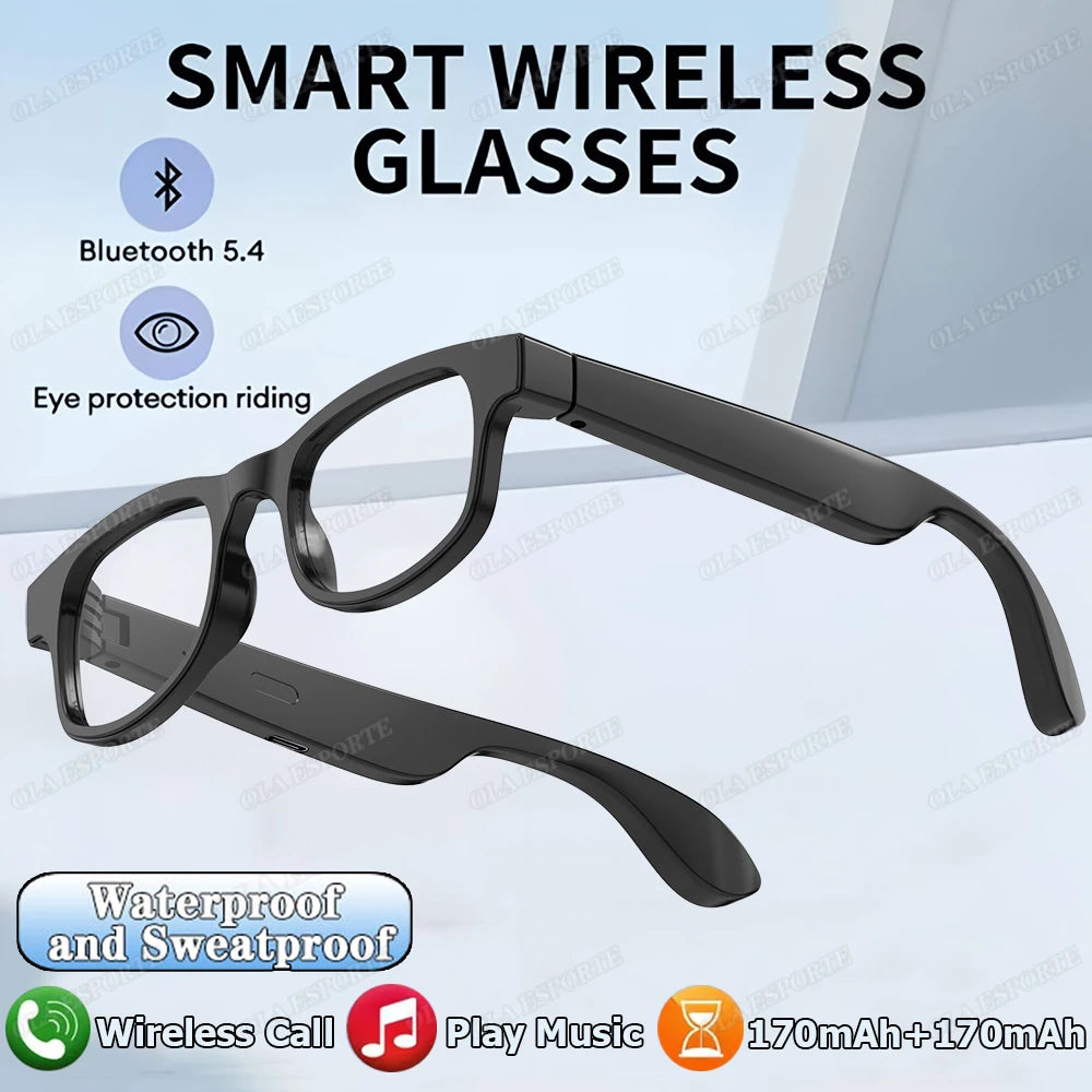 Men Women Smart Glasses Multi-functional BT Call Remote Photo Capture Voice Assistant Outdoors UV-Protective Smart Sunglasses Peaceful Pleasures Health and Wellness Bk-Wh