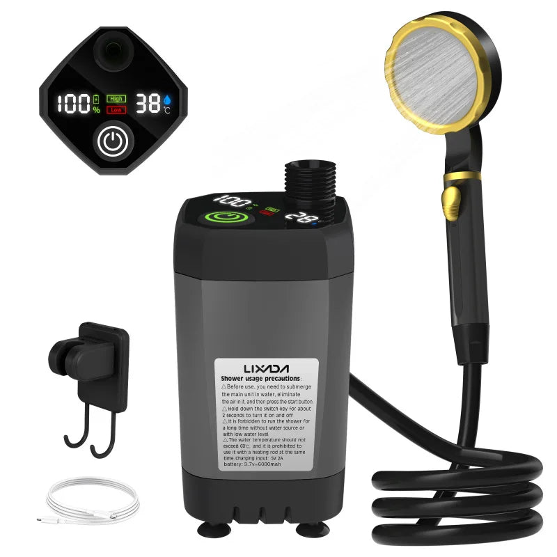 Adjustable 6000mAh Shower Camping Pump RV Outdoor Camp W Full Screen