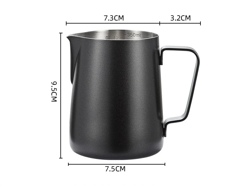 350ML Coffee Milk Frothing Pitcher with Scale Latte Stainless Steel Pour Over Coffee Kettle Espresso Steaming Milk Frothing Cup Peaceful Pleasures Health and Wellness 350ml black