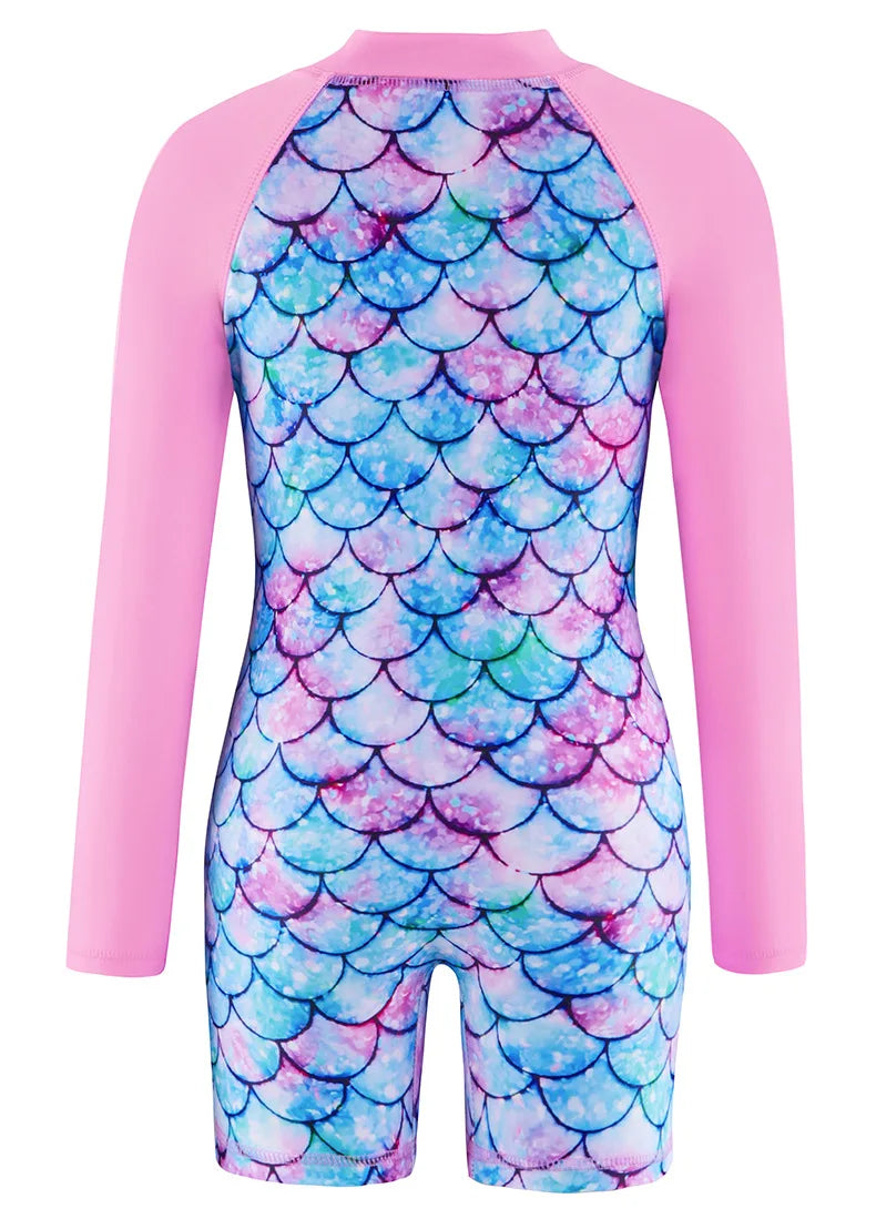Princess Swimsuit Children's summer mermaid girls one-piece Long Sleeve Swimming Beach Wear Kids Children Swimwear Suit Peaceful Pleasures Health and Wellness Pink 110(4Y)