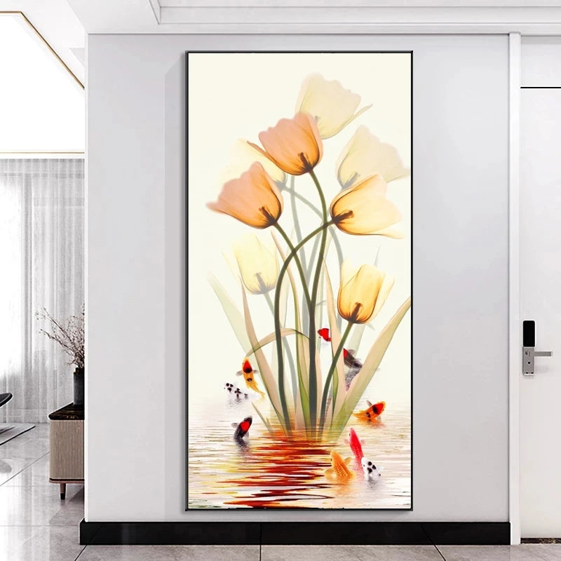 Retro Butterfly Flower Canvas Paintings Wall Art Pictures Chinese Style Vintage Poster And Prints for Living Room Aisle Decor Peaceful Pleasures Health and Wellness QP10523-F 20x40cm No Frame