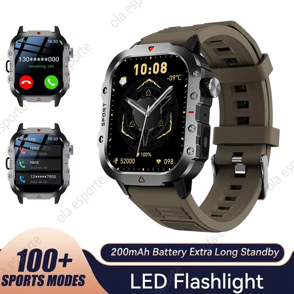 2026 New Military Men's Smart Watch Outdoor Sports Health Monitor with LED Flashlight Bluetooth Call Women's Smartwatch HW12 Peaceful Pleasures Health and Wellness Brown
