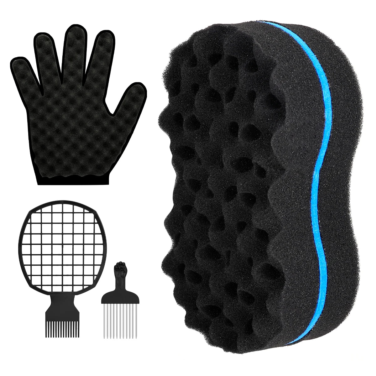 4Pcs Twist Hair Sponges Set Big Holes Barber Hair Brush Sponge Locking Twist Afro Curl Coil Wave Hair Care Tool Curl Brush Peaceful Pleasures Health and Wellness blue