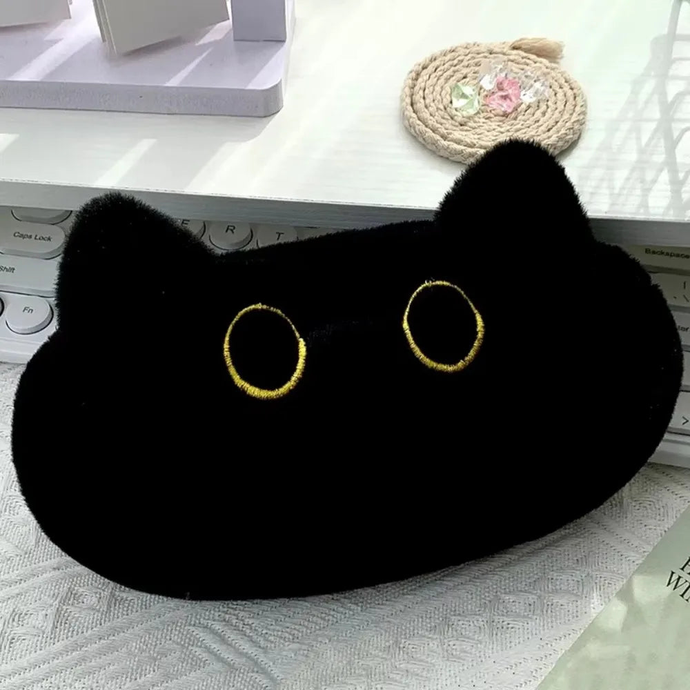 Animal Cat Pencil Case Large Capacity Zipper Closure Black Cat Pen Bag Cute Design Soft Touch Stationery Storage Bag Peaceful Pleasures Health and Wellness No tail