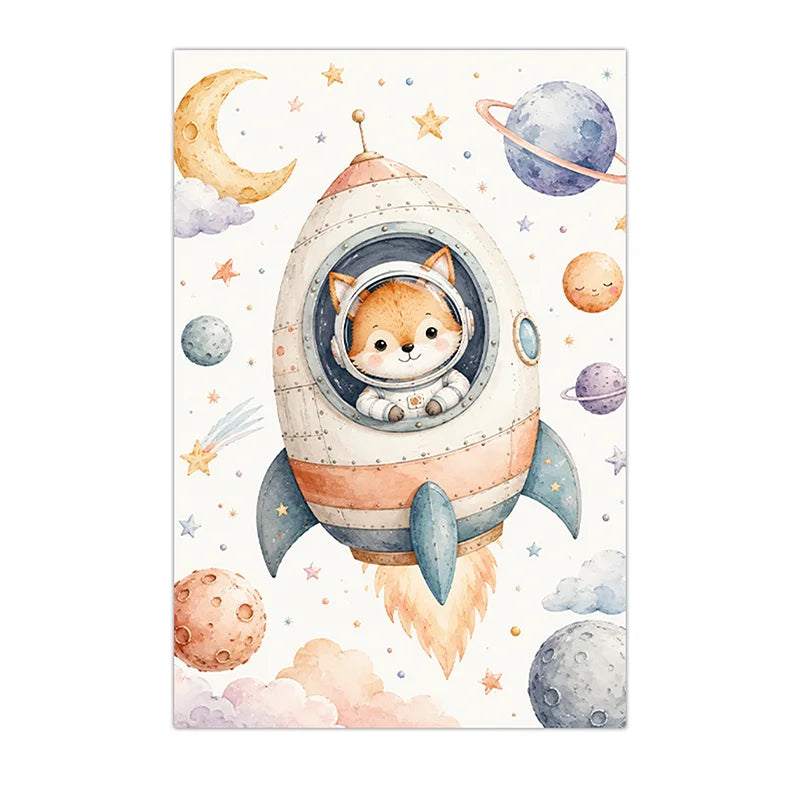 Nursery Wall Art Space Astronaut Animal Poster Print Canvas Painting Moon Planet Rocket Baby Room Wall Decor Peaceful Pleasures Health and Wellness 03 30x40cm No Frame China Mainland