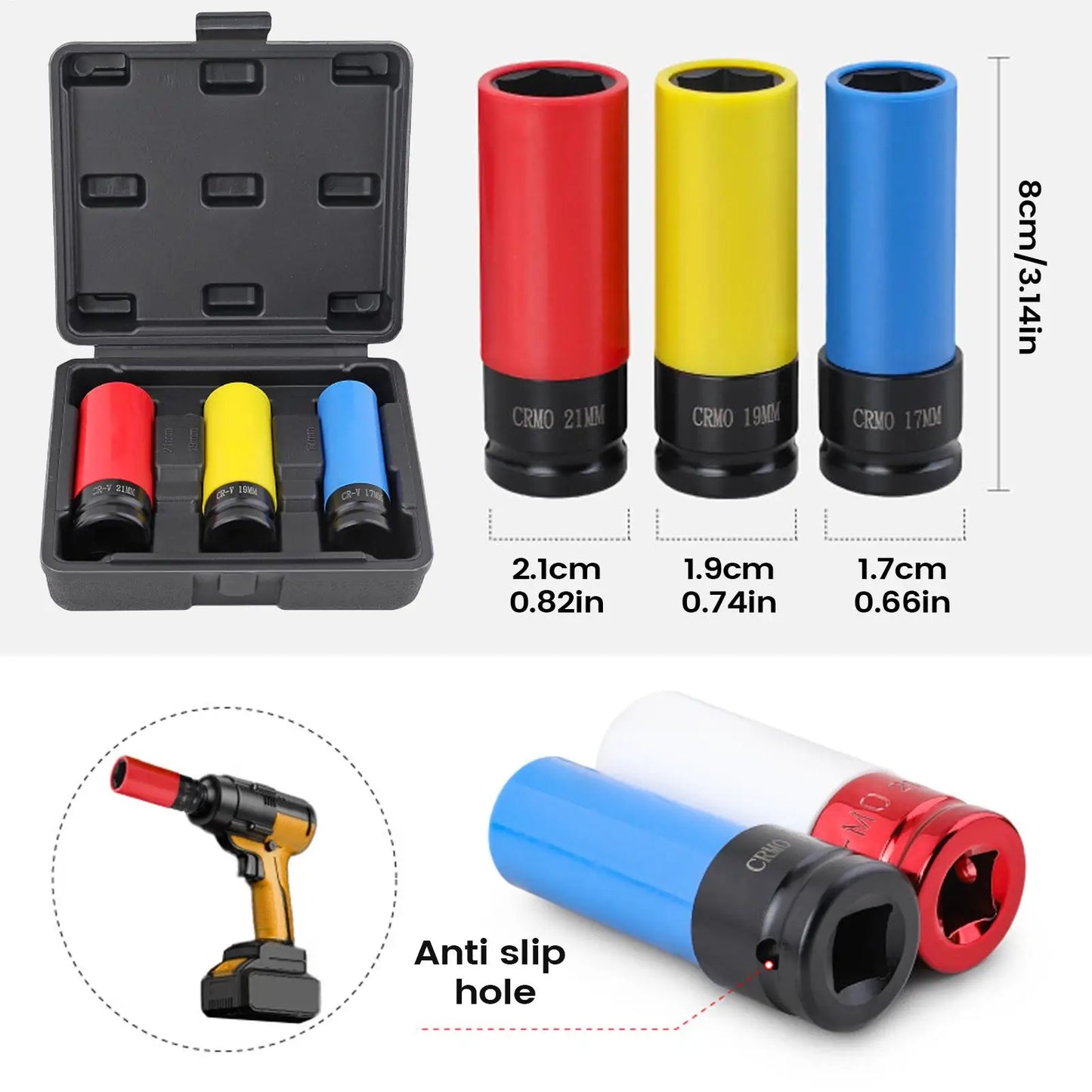 1/2" Thin Wall Lug Nut Socket Set 3-Piece | 17 19 21mm Lug Nut Socket Set Peaceful Pleasures Health and Wellness