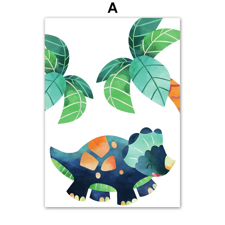 Watercolor Dinosaur Wall Art Canvas Print Cute Cartoon Dino Tropical Volcano Meteor Poster Kids Nursery Bedroom Playroom Deco Peaceful Pleasures Health and Wellness A 40x60cm Unframed