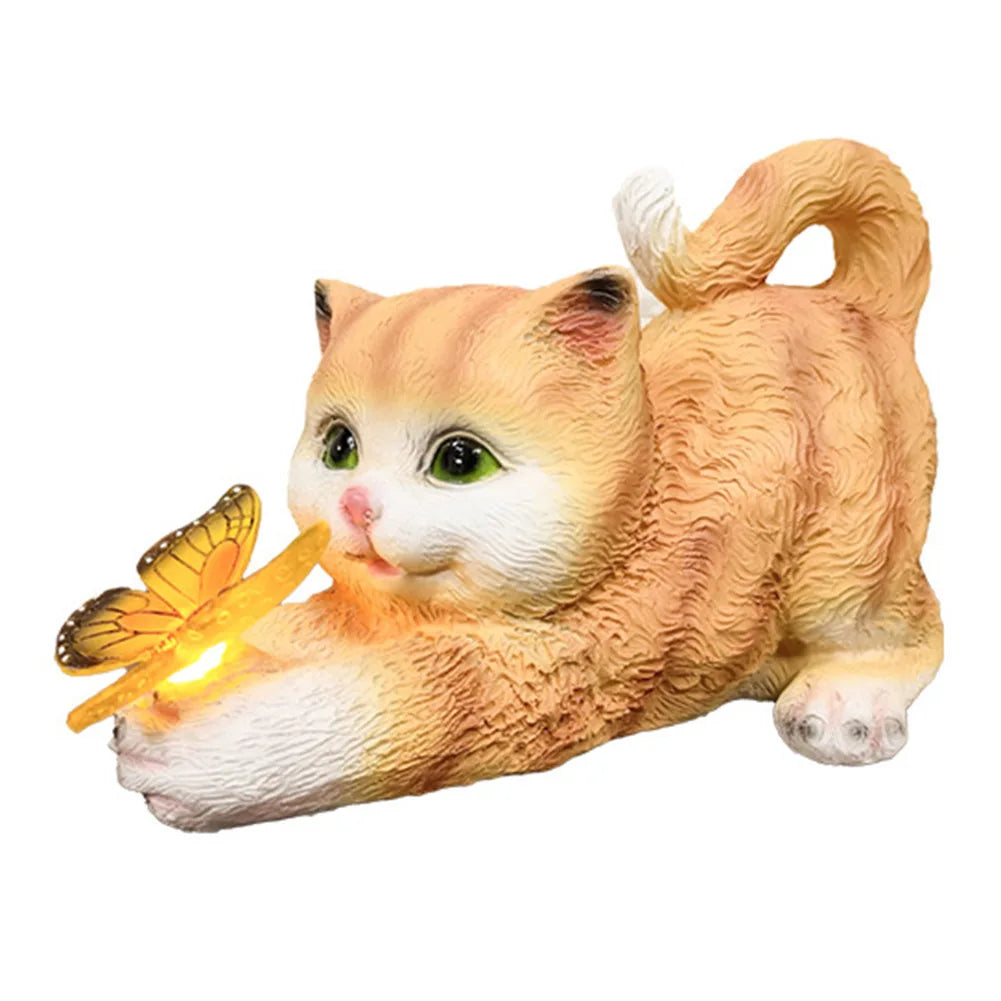 Solar Cat Garden Statue with Butterfly Light | Yard Decor