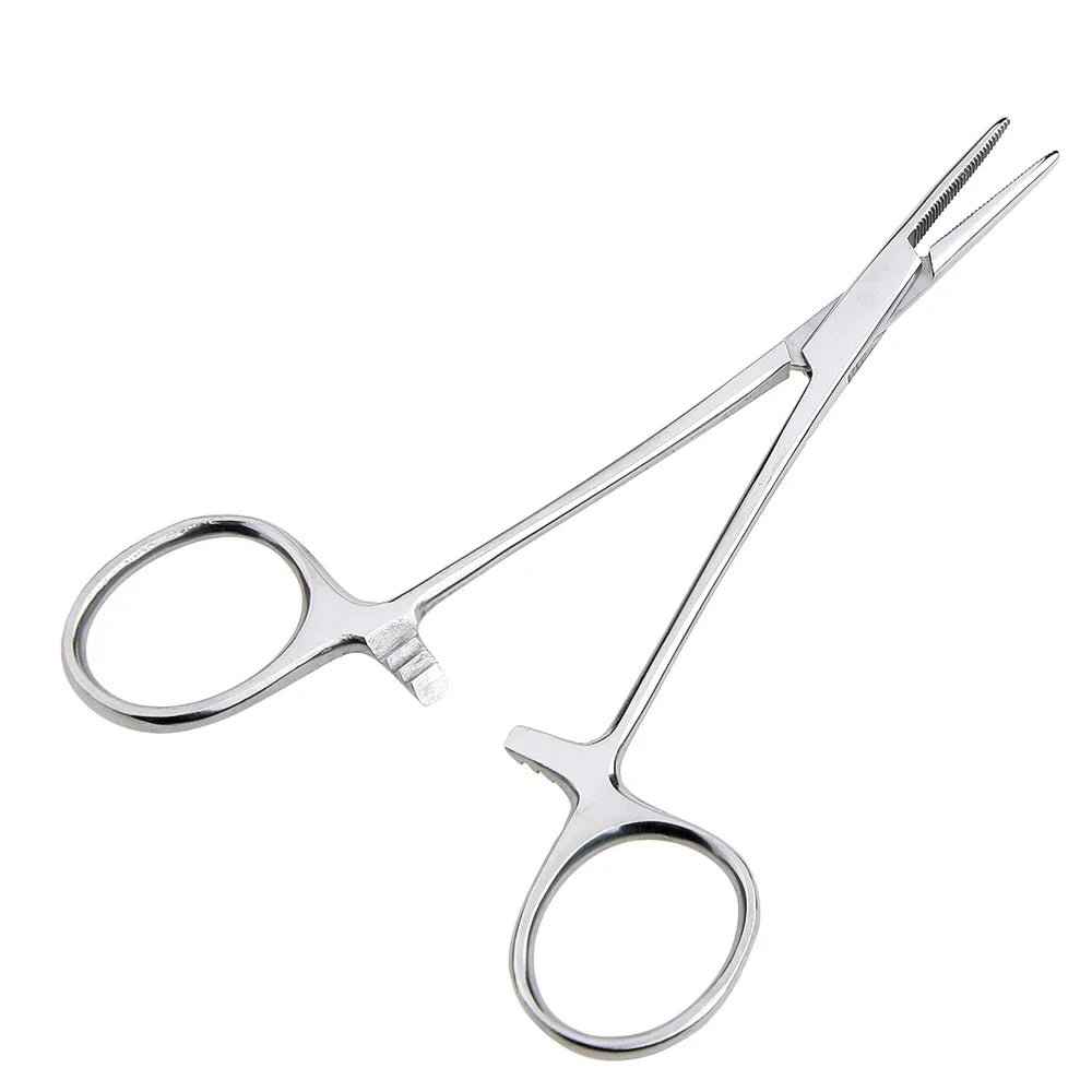 Stainless Steel Locking Forceps Artery Surgical Clamp Curved Straight Tip Fish Hook Pliers Hemostatic Forceps Hand Tools Peaceful Pleasures Health and Wellness Straight 12.5cm