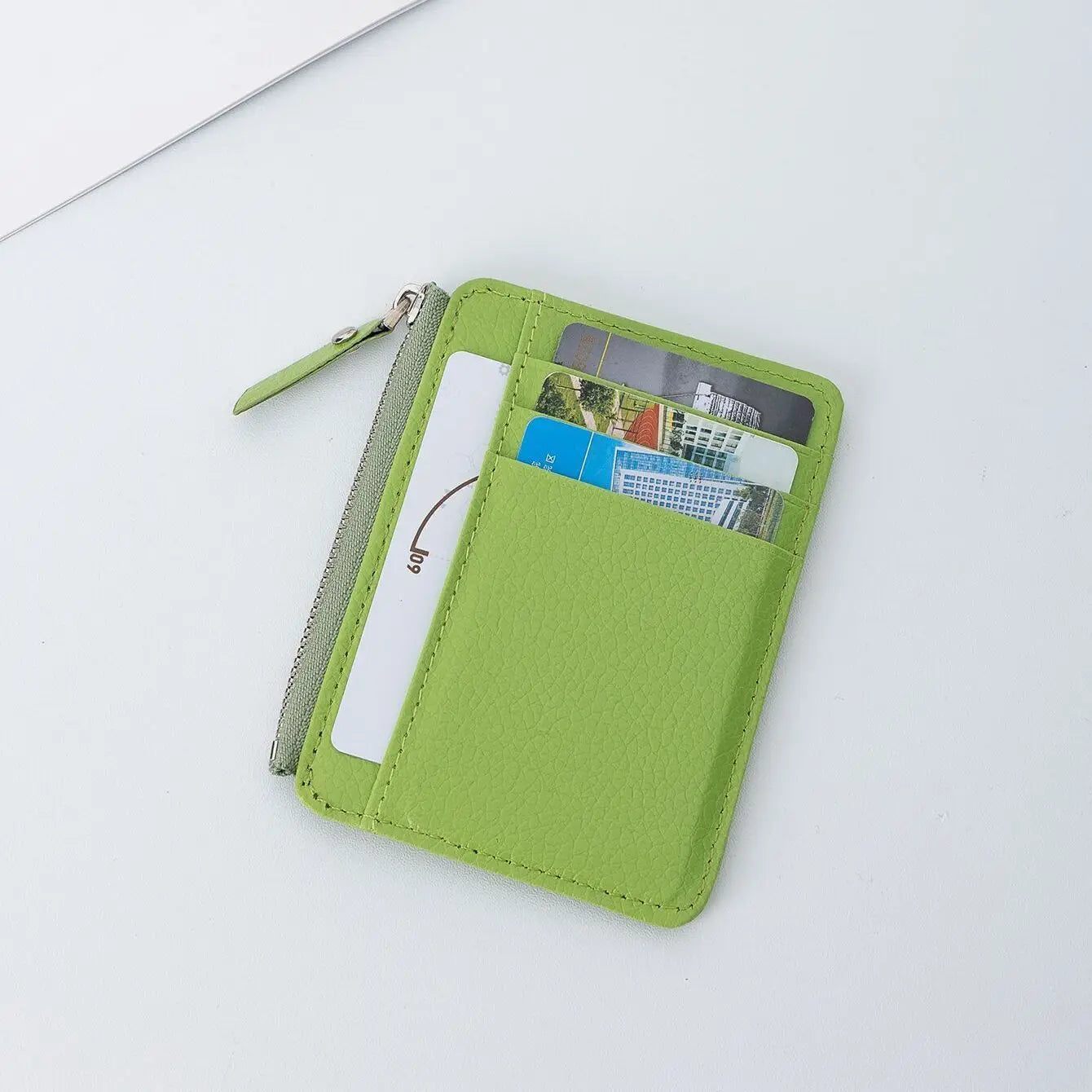 Lychee Pattern Zipper Card Holder – Slim PU Wallet