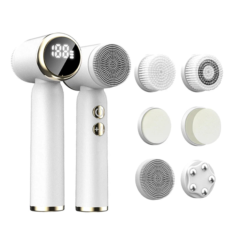 Share Private Label Facial Cleanser Massage Brush Set Facial Cleansing Face Wash Mens Machine Skin Clean Beauty Device Peaceful Pleasures Health and Wellness WHITE