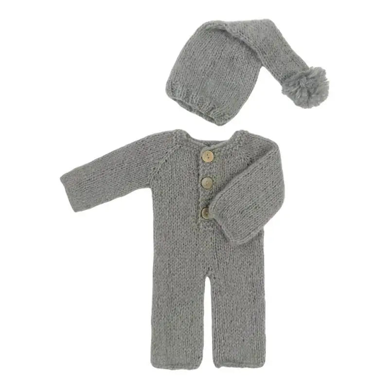 Newborn Photography Romper & Hat Set | Soft Mohair Baby Outfit