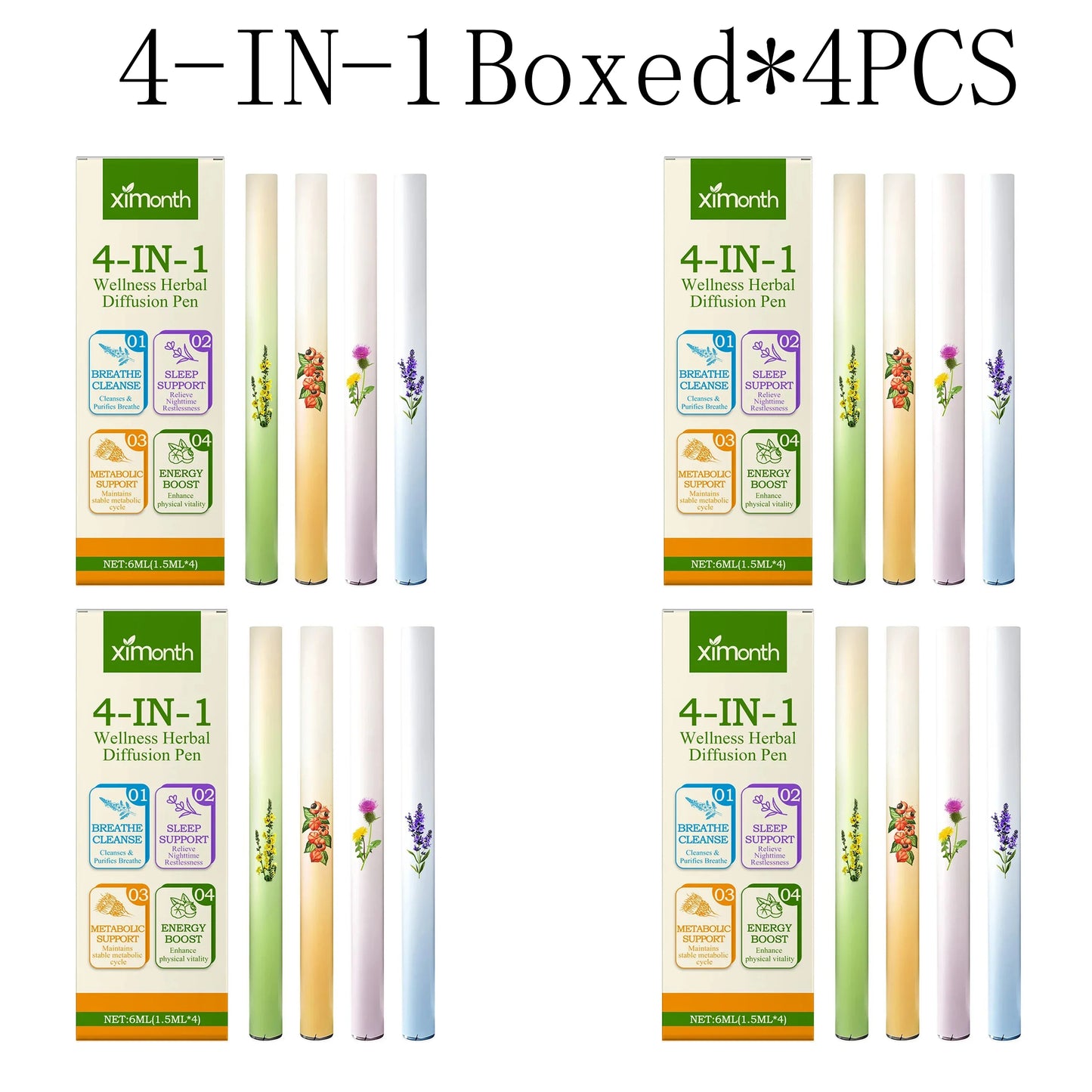 4-in-1 Herbal Aromatherapy Diffuser Pen Set – 4 Pack