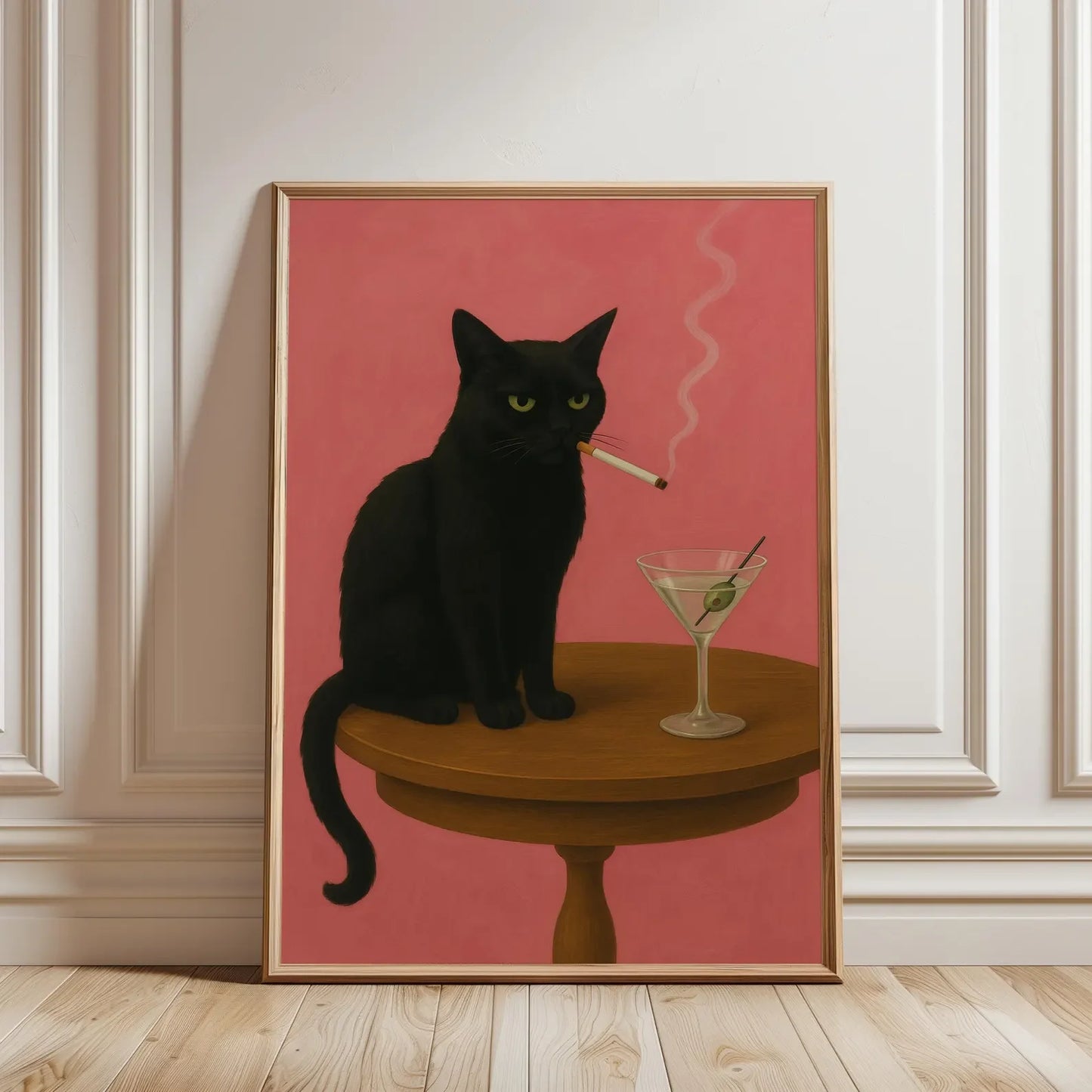 Black Cat Smoking Vintage Canvas Wall Art | Retro Funny Poster