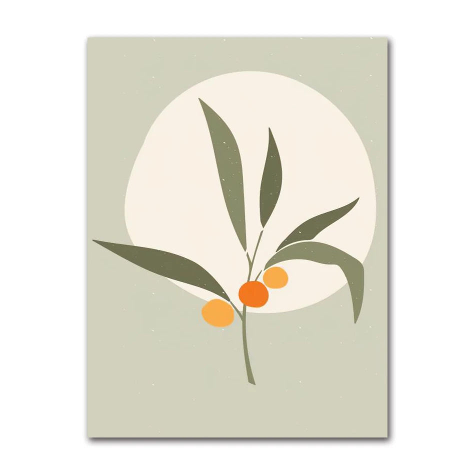 Vintage Nordic Canvas Wall Art | Abstract Girl Plant Leaf Print