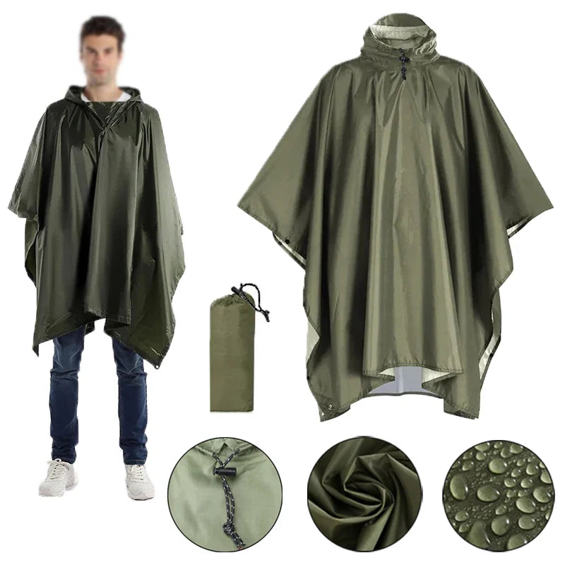 3-in-1 Military Waterproof Rain Poncho – Hiking & Camping